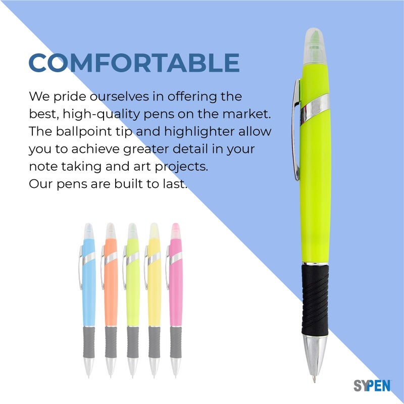 SyPen Highlighter with Ballpoint Pen Combo, Comes in an array of bright colors, 5 pack - Image 2